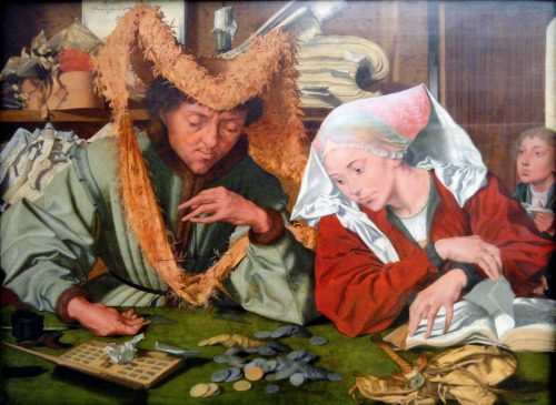 Four versions of &ldquo;The moneychanger and his wife&rdquo; by Marinus van Reymerswaele, first thre