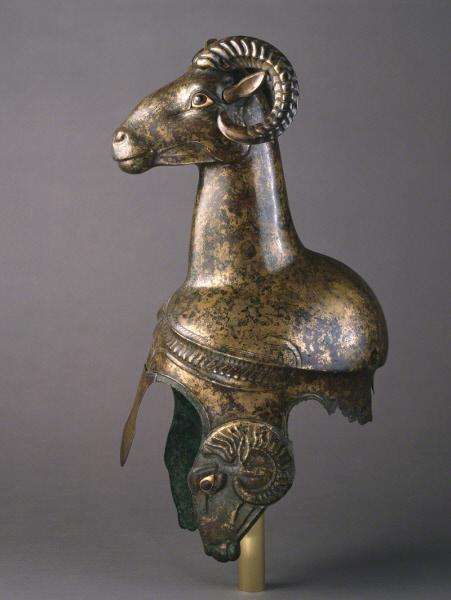 Greek (Southern Italy) bronze helmet, 5th century BC.from the Saint Louis Art Museum