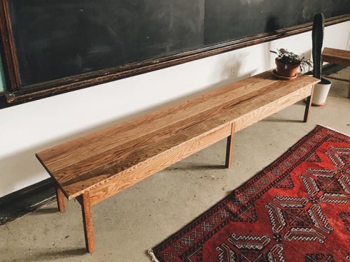 bicyclettefurniture:oak bench in dark oak finish. custom sizing available  (shown in 90”) (at 