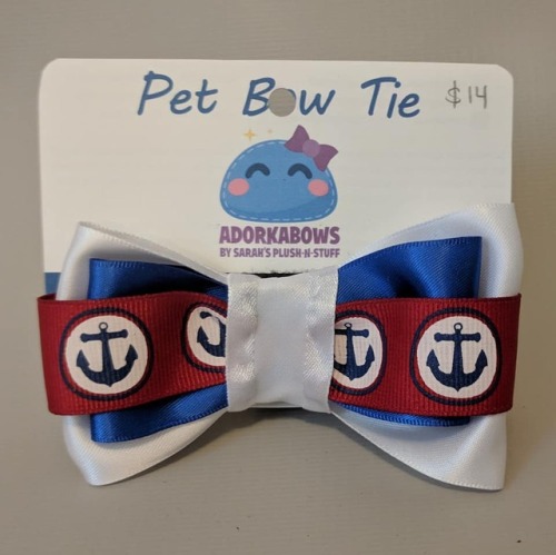 I made bow ties for pets. They have 4″ soft loop-and-latch straps that go around your pet’s collar. 