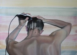 bloghqualls:  houndeye:    Tristan Pigott   Man Shaving oil on linen   Tristan Pigott, figurative artist based in London.“Man Shaving”, oil on linen