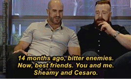 ledamemangociana:“By the way - it’s not good to have your head between Cesaro’s