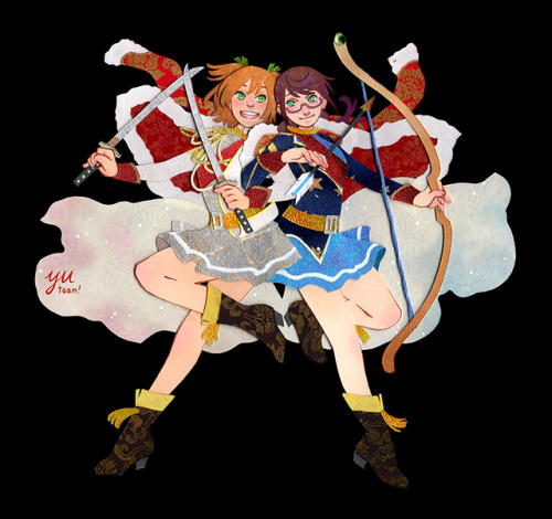 yutaan:Papercraft commission of Junna and Nana from Shoujo Kageki Revue Starlight! Their designs wer