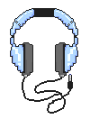 Pixel art of large light blue headphones with a short cable