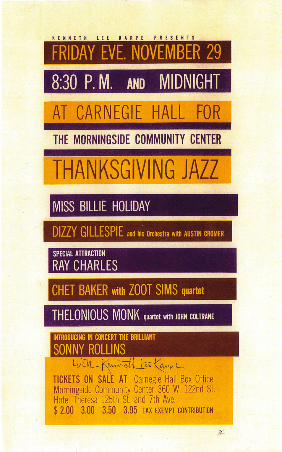 themaninthegreenshirt:
“ Thanksgiving Jazz at Carnegie Hall, November 29th 1957 - Incredible line-up!
”
