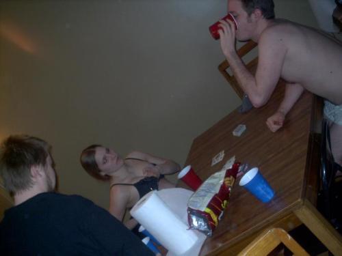 stripgamefan:A girl in a rather amazing bra plays strip poker in the middle of someone’s birthday pa