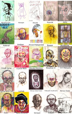 nastygall:  artist Bryan Lewis creates 45 self-portraits on different drugs 