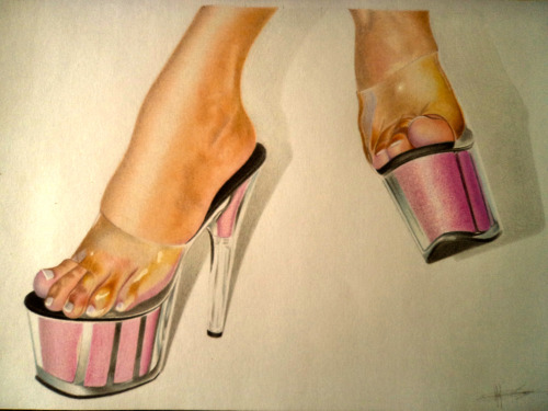 tribute to feminine feet color pencils on paper by me