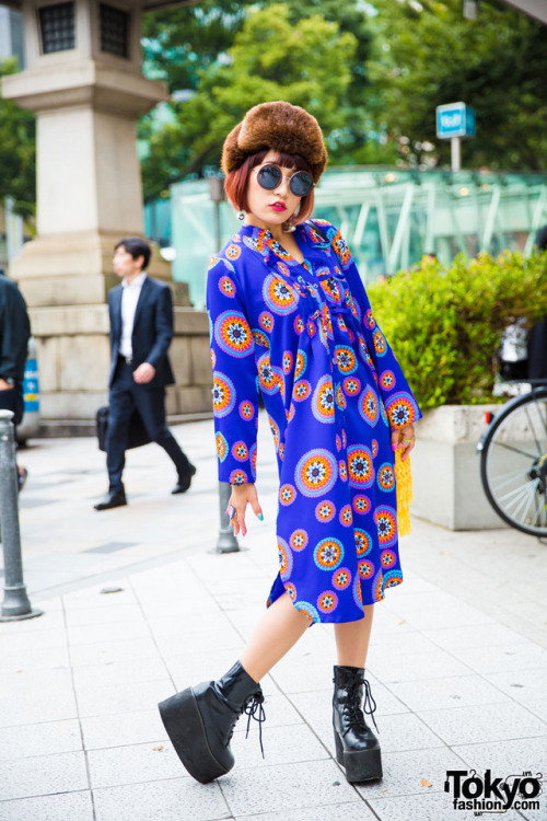 tokyo-fashion:Japanese singer/songwriter Mikuro Mika on the street in Harajuku wearing a colorful vi