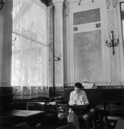 birdsong217: Robert Doisneau. Simone de Beauvoir at Les Deux Magots, Saint-Germain-des-Prés, Paris, 1944.