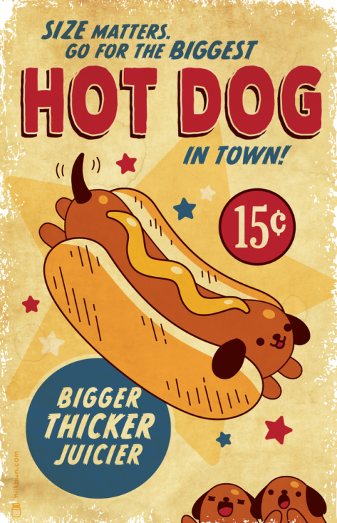 lovemilkbun:  Influenced from vintage hot dog posters. They are really hilarious and so not subtle even back then XD.