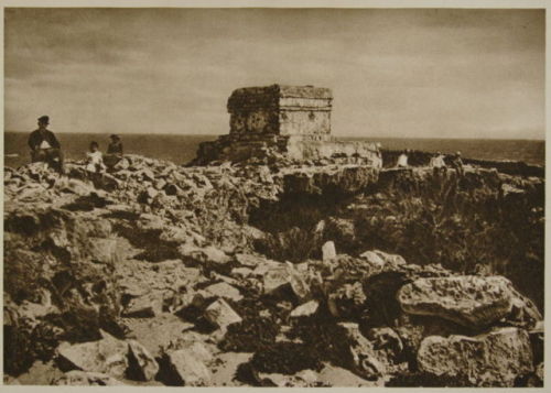 Mayan temple at Ixchel, Isla Mujeres, Mexico, circa 1925.