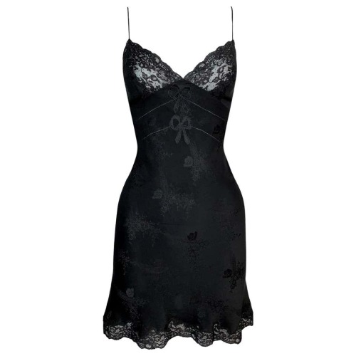 004blu:Black Lace Bows Mini Slip Dress fw 1998 / Christian Dior by John Galliano Sweet