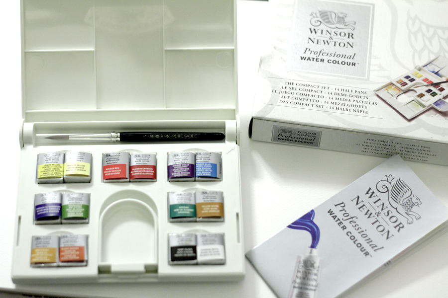 Winsor and Newton Professional Watercolor Paint Set, Compact Set, 14 Half  Pans