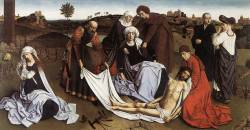 Petrus Christus (Baerle c. 1410 - Bruges c. 1475); Lamentation over the dead Christ, c. 1450; oil on panel, 188 x 98 cm; Musée Royaux des Beaux-Arts, Brussels