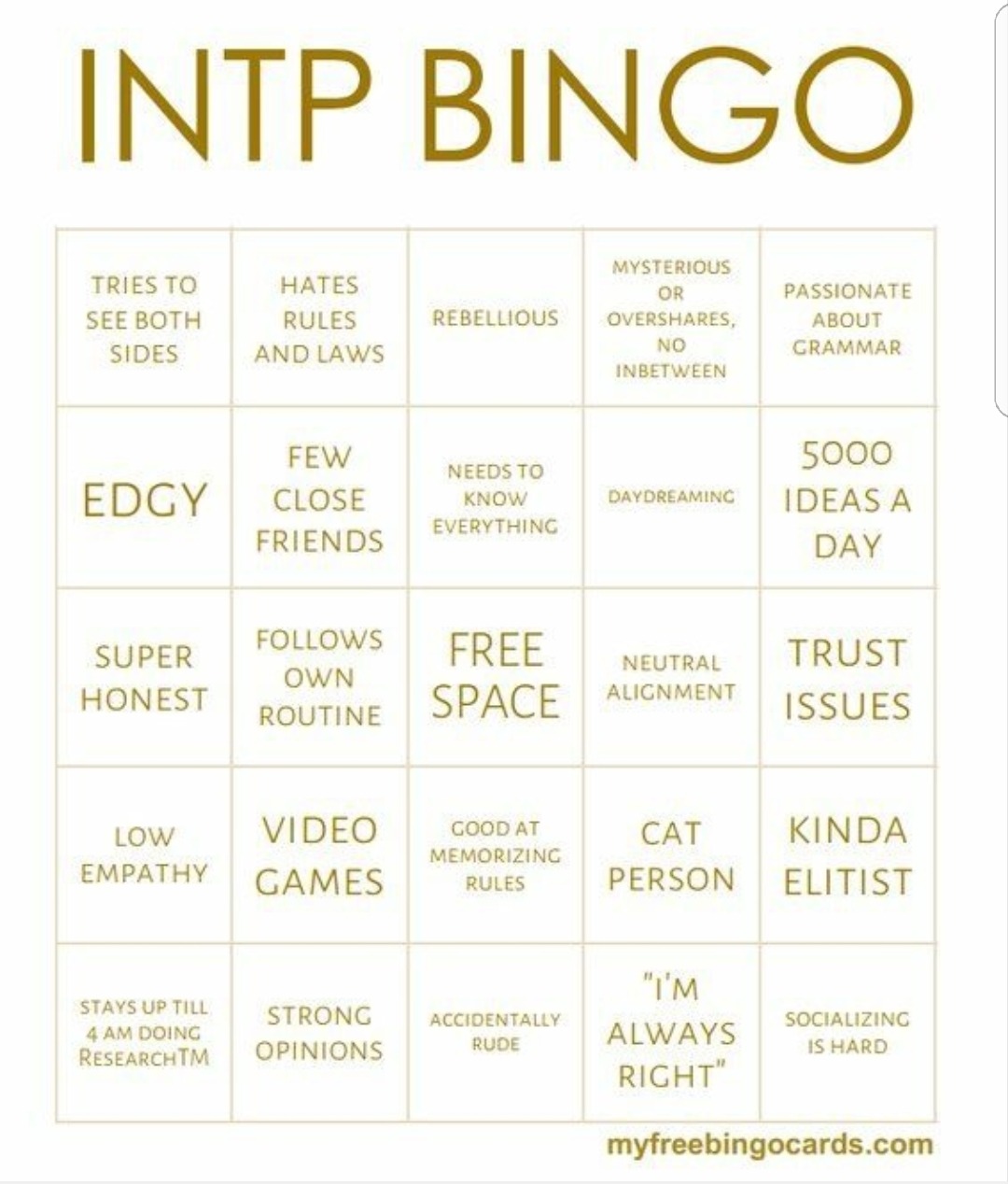 INFP Bubble — lsfp: Introvert Mbti Bingo *not mine