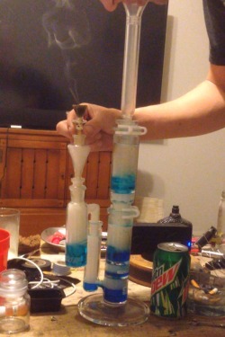 the-brunette-taurus:  Me and the boyfriend playing with the STAX bong! Got some new pieces for it yesterday. Pics coming soon(: