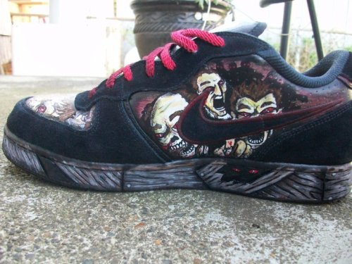 Hand painted ‘Night of the Living Dead’ custom Nikes with hand made aluminum engraved sh