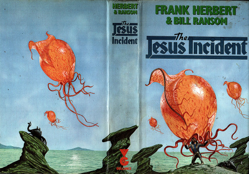 70sscifiart:Terry Oakes’s 1983 cover art for Frank Herbert & Bill Ransom’s The Jesus Incident