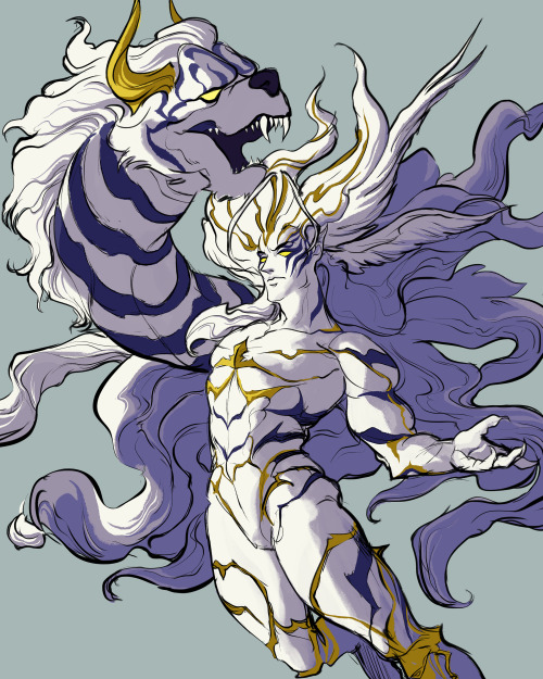 I recently finished some commissions of FFXIV bosses Byakko and Garuda. They were really fun to do! 
