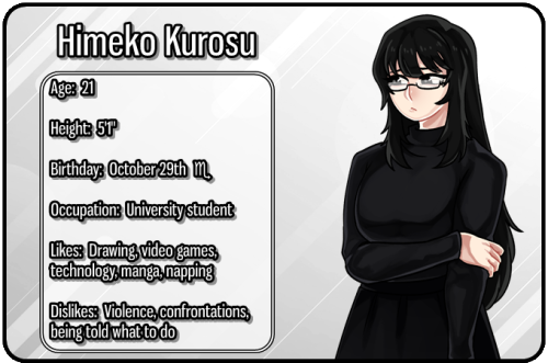 noodletub:  HIMEKO KUROSU is a uni student aspiring to be a successful mangaka. A lover of all thing