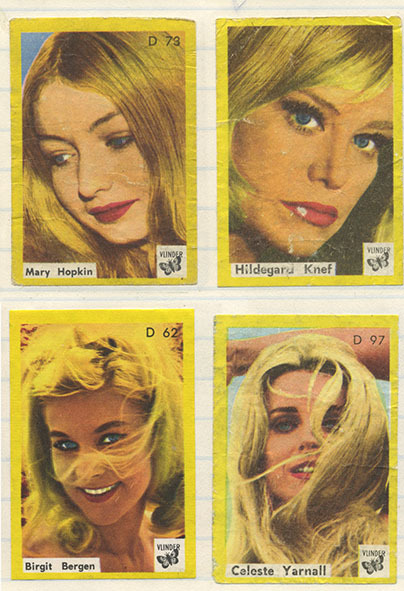 Mary, Hildegard, Birgit and Caleste on vintage matchbox labels