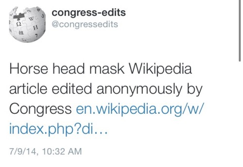 marvelificent: Some of the best tweets by @congressedits, a bot that logs all of the wikipedia revis