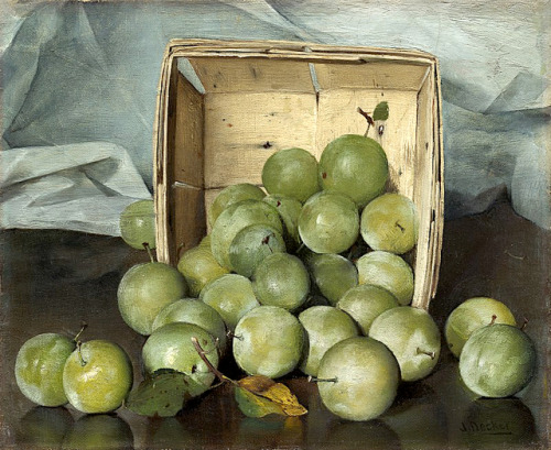 podsteklom: Green Plums. 1885. Joseph Decker (1853-1924)