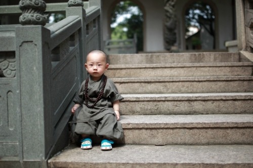 yuppvinny:cultureincart:The cute little monk in Xichan Temple, Fuzhou, southeast China’s Fujian Prov