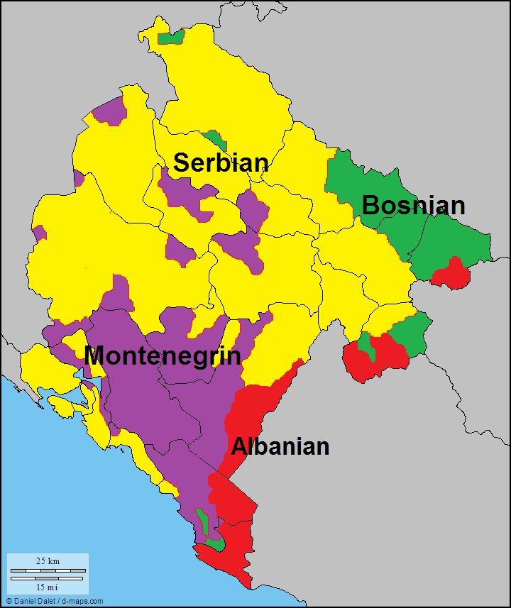 Яка мова в Чорногорії - ареали поширення мов|Photo:mapsontheweb.zoom-maps.com
