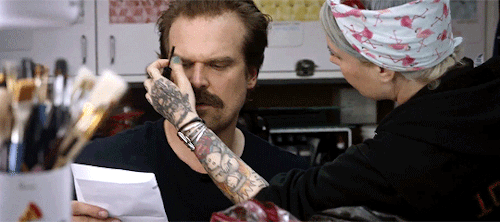 tiniestjane:david harbour getting his eyebrows combed (x)