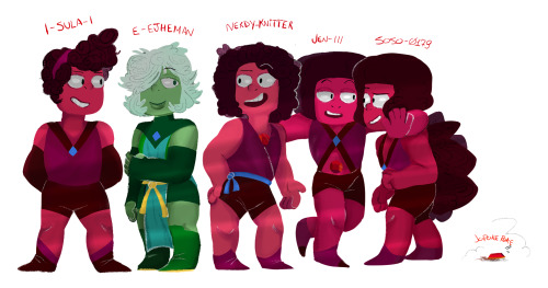 jopokepoke:  I drew @e-jheman‘s rubies and green sapphire squad, u can find more of it at @gsapph-rubysquad 