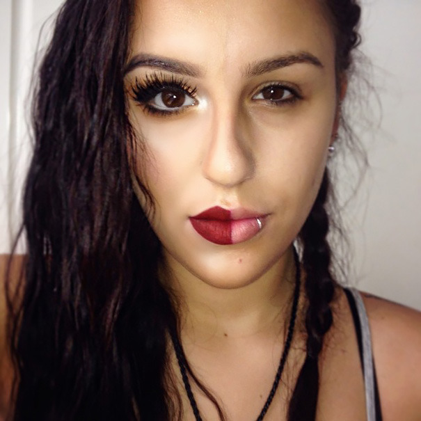 titsmcgheee:  boredpanda:  Women Post Selfies With Half-Made-Up Faces To Fight Makeup