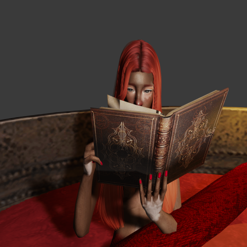 SIMSTOBER Day 14:  Grimoire @simstoberThe story of the images is: A lamia looking for information in