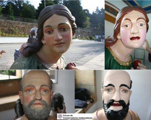 yodiscrepo:  Restauración fallida en el santuario de Oliveira do Hospital (Portugal). Lo que aquí en España llamamos hacer un “Cecilia Giménez”. No obstante, ya se le ha hecho una comparación con el Ecce homo, la diferencia es que esta atrocidad