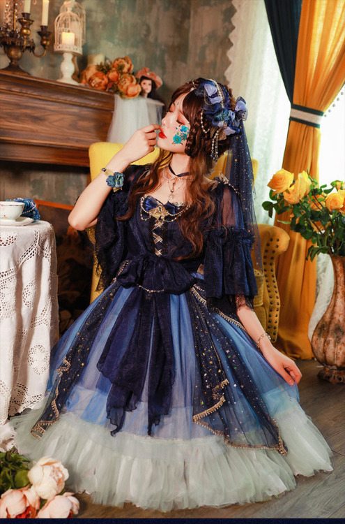 lolita-wardrobe:NEW Release: 【-Under the Starry Sky-】 #Constellation Themed Lolita OP Dress◆ Shoppin