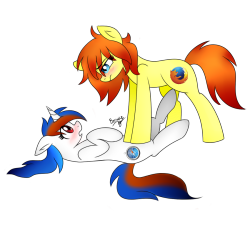 ask-safaripony:  Firefox holding Safari to the ground.  What happens next is a mystery!  x: And then they f-&hellip; kissed. Yes. Kissed. *cough*Andyouknowwhatafterthat*cough*