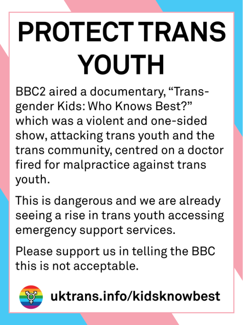 BBC Two’s This World aired a documentary on BBC Two at 9 PM on Thursday the 12th of January 2017, “Transgender Kids: Who Knows Best?”. This was a violent and one-sided show, attacking trans youth and the trans community, featuring Dr. Zucker - fired...