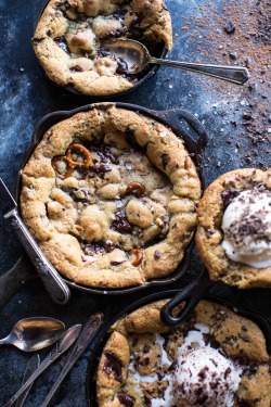 sweetoothgirl:    Secret Ingredient Peanut Butter Stuffed Chocolate Chip Skillet Cookie  