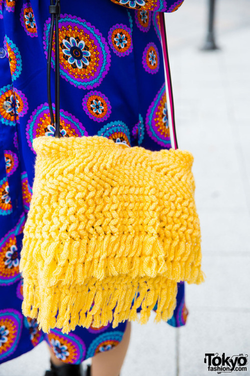 tokyo-fashion:Japanese singer/songwriter Mikuro Mika on the street in Harajuku wearing a colorful vi