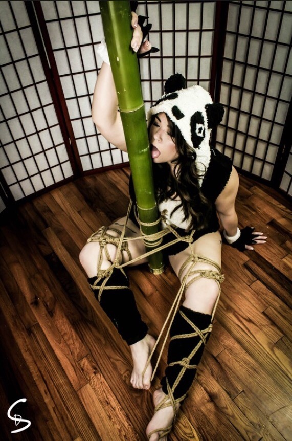 tieduptee:  yumyumpandastuff:  Panda slut and her bamboo.  🐼 🐼 🐼 