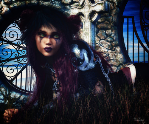 Goth on a graveyard mound, wanted a dark fantasy feel to the image with a softening of the green eye