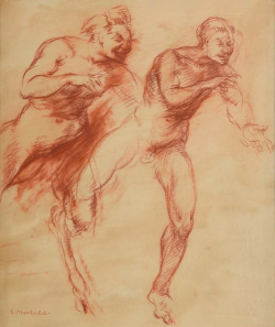 Constant MONTALD (1862-1944) - Danse frénétique du faune, sanguine sur papier