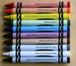 truebluemeandyou:  DIY Grownup Crayons. Want to make your own? You can download Crayola Crayon label templates here at Makoodle (just fill in the white space on the template with the color of the label using any photo editing program) and party crayon