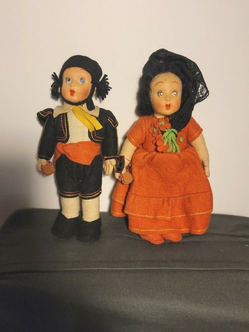 Antique Italians Felt Matador and Maja dolls With Castenets Lenci-style ebay reantiqua