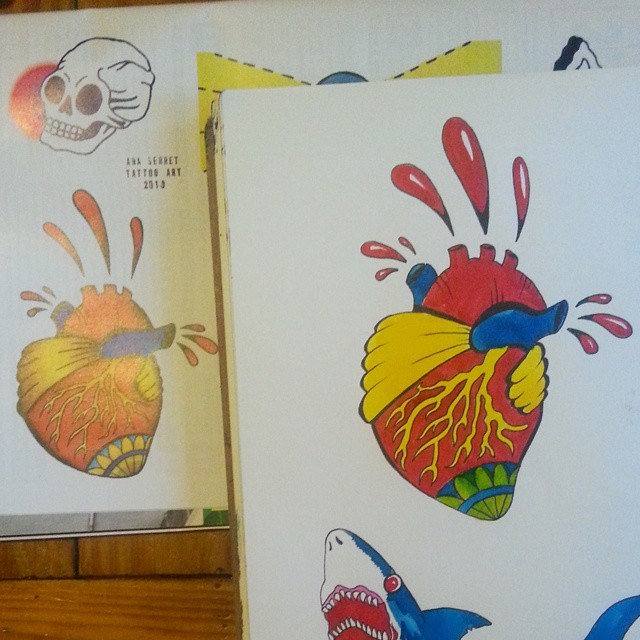 Copied a design of a gushing heart by Ana Serret. #mattbernson #oldschool #americantraditional