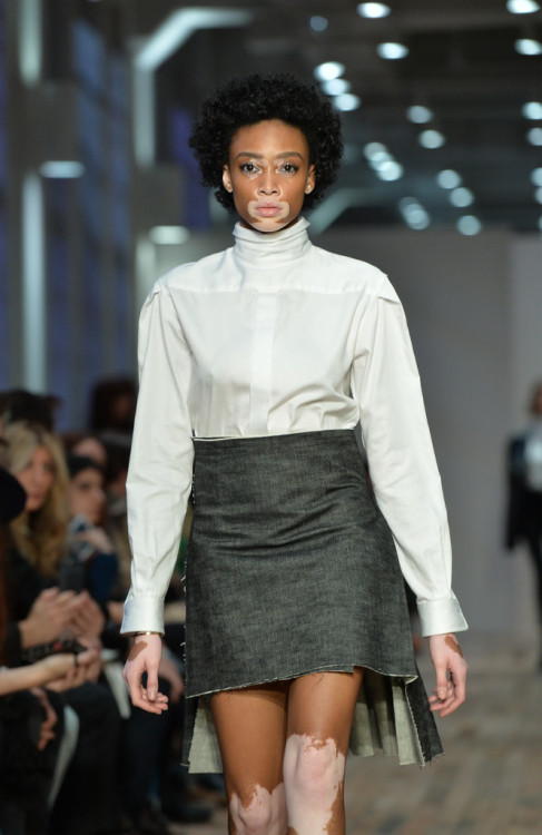 Winnie Harlow walks the runway at the R13 fashion show during New York Fashion Week on February 8, 2