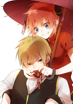 alchemiq:  Okita Sougo and Yato Kagura | Gintama  Art by: 隼熙 