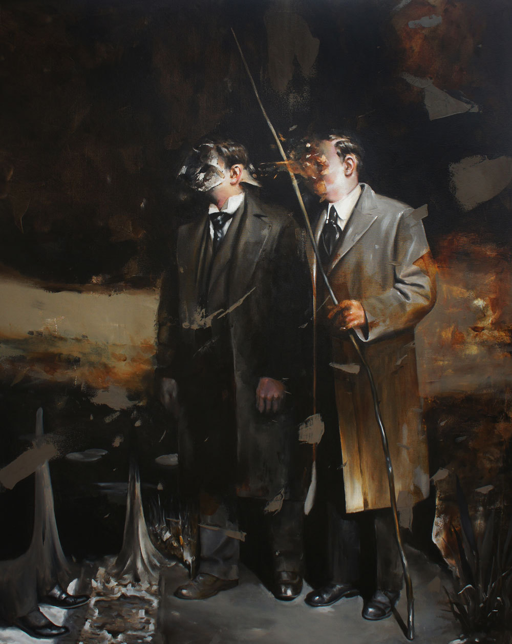 Radu Belcin (Romanian, b. 1978), Travellers, 2013. Oil on linen, 165 x 135 cm.