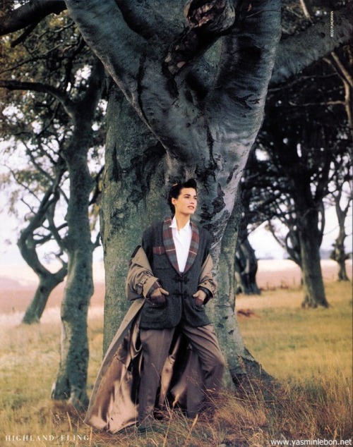 Yasmin Le Bon in Highland Fling for Harper’s Bazaar US, December 1990